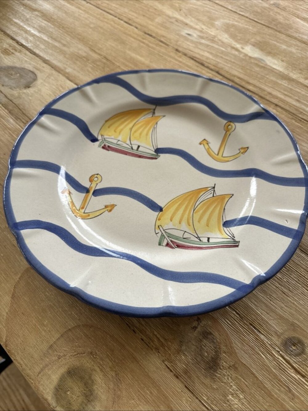 Vietri CAPRI Solimene Sailboats & Anchors Nautical 11.5" Dinner Plate Italy - Picture 9 of 10